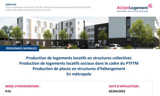 Directive Production de logements locatifs en structures collectives en Métropole